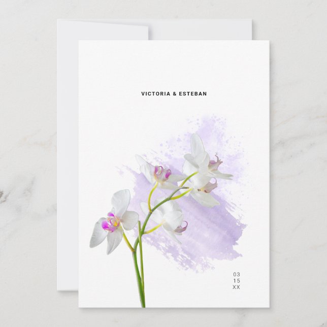 Convite De Casamento De Orquídeas De Aquarela Botâ (Frente)