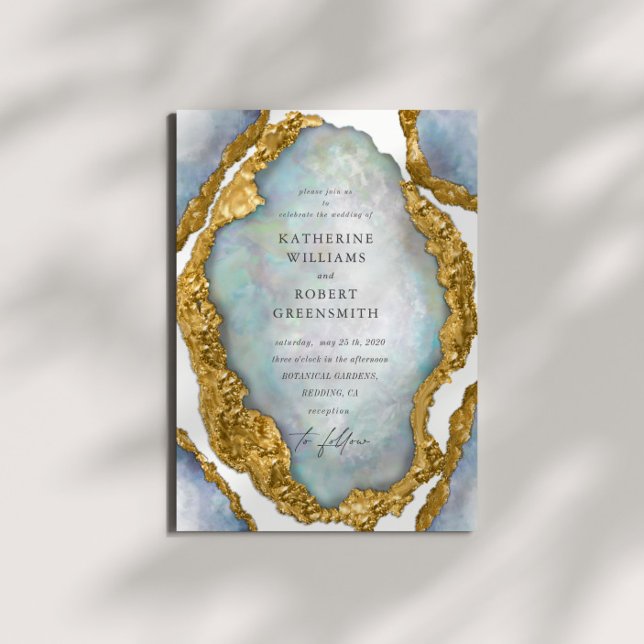 Convite de Casamento de Ouro de Agate Geode Pearl (Criador carregado)