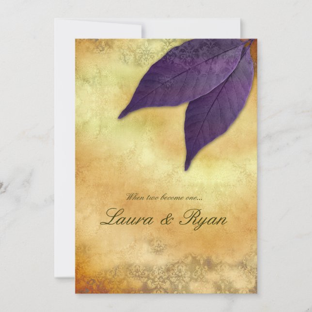 Convite de Casamento de outono 2 Deixa Creme Roxo (Frente)