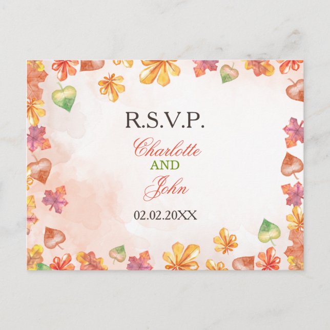 Convite de casamento de outono aquarela RSVP (Frente)