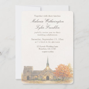 Convite de Casamento de Outono com Capela de Pedra