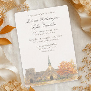 Convite de Casamento de Outono com Capela de Pedra
