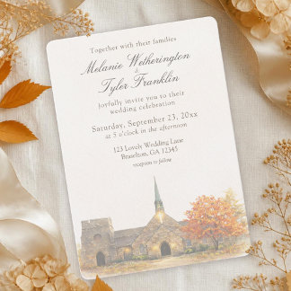 Convite de Casamento de Outono com Capela de Pedra