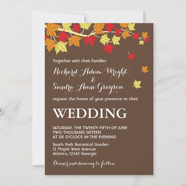 Convite de Casamento de Outono com Folhas de Maple (Frente)