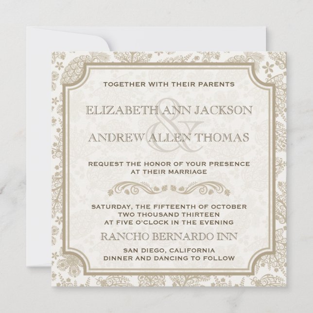 Convite de Casamento de Outono com Folhas de Renda (Frente)