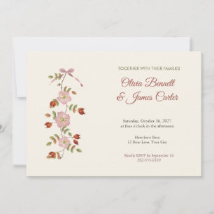Convite de Casamento de Outono com Rosas Silvestre