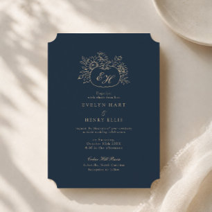 Convite de Casamento de Outono Elegante Navy Doura