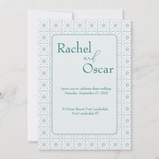 Convite de casamento de padrão azul Pastel