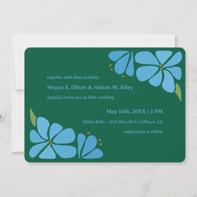 Convite De Casamento De Padrões De Flor Azul (Frente)