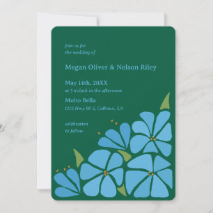 Convite De Casamento De Padrões De Flor Azul
