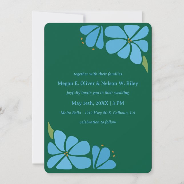 Convite De Casamento De Padrões De Flor Azul (Frente)