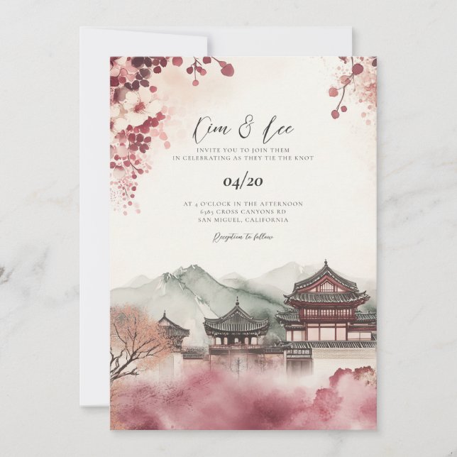 Convite De Casamento De Paisagem De Aquarela Corea (Frente)