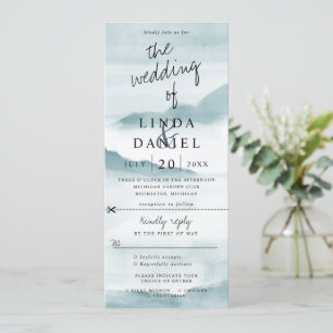convite de casamento de paisagem de cor aquática 