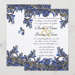 Convite de casamento de Paisley Azul e Pavão Doura