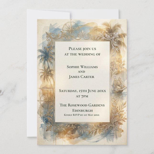 Convite de Casamento de Palma Tropical (Frente)