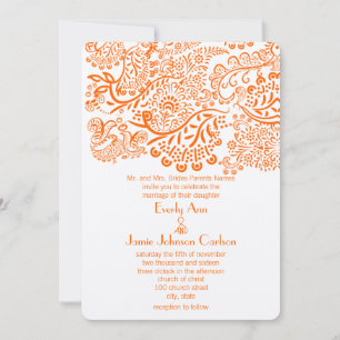 Convite de Casamento de Papagaios Amorosos Laranja
