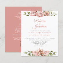 Convite De Casamento De Papel Floral Cor-De-Rosa-E