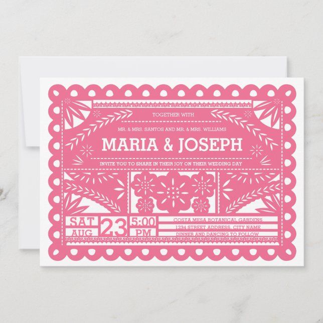 Convite de casamento de Papel Picado - rosa (Frente)