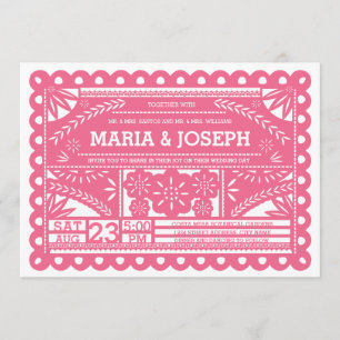 Convite de casamento de Papel Picado - rosa