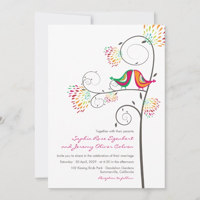 Convite de casamento De Pássaros Com Amor De Verão (Frente)