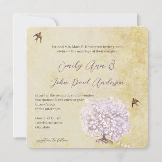 Convite de casamento de pássaros com folhas de cor