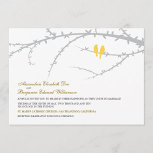 Convite de Casamento de Pássaros de Amor (amarelo