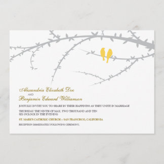 Convite de Casamento de Pássaros de Amor (amarelo)