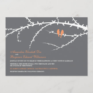 Convite de Casamento de Pássaros de Amor (coral)