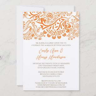 Convite de Casamento de Pássaros de Amor Laranja