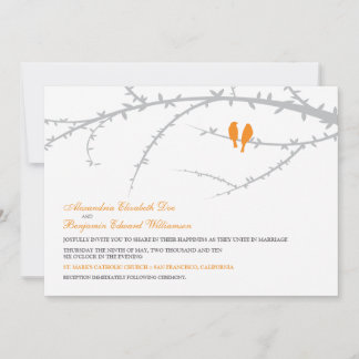 Convite de Casamento de Pássaros de Amor (laranja)