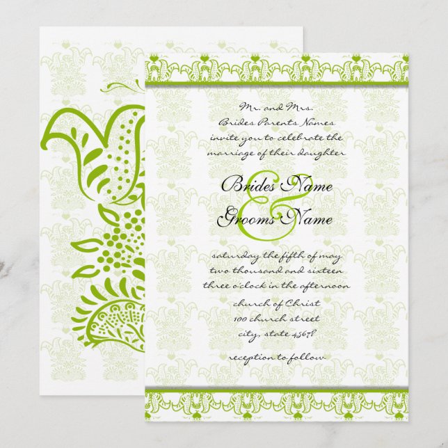 Convite de Casamento de Pássaros de Amor Verde Maç (Frente/Verso)