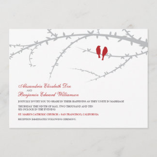 Convite de Casamento de Pássaros de Amor (vermelho