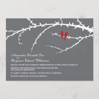 Convite de Casamento de Pássaros de Amor (vermelho