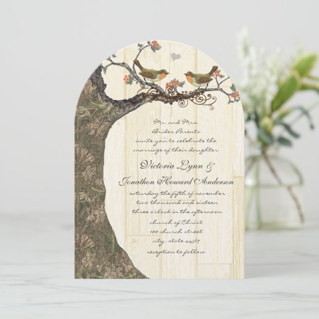 Convite de Casamento de Pássaros em Gaiola Rosa e  (Em pé/Frente)