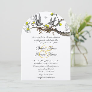 Convite de Casamento de Pássaros Vintage Amarelo e