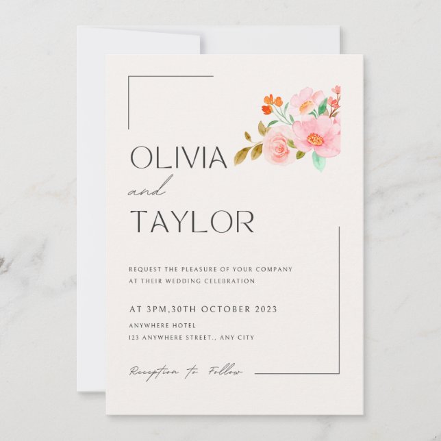 Convite De Casamento De Pastel Floral (Frente)