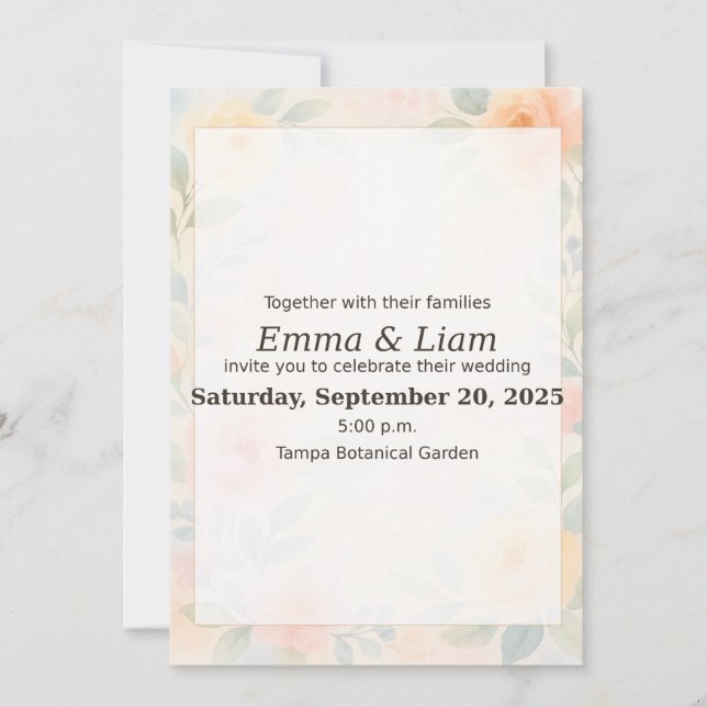 Convite De Casamento De Pastel Floral Watercolor | (Frente)