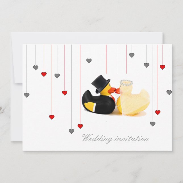 Convite de casamento de patos 2 e dois corações (Frente)