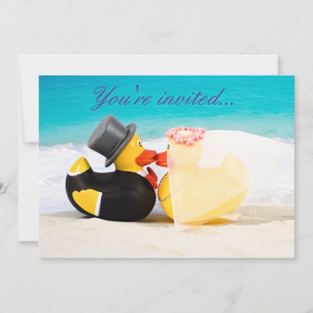 Convite de casamento de patos na praia - Casamento (Frente)
