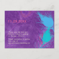 Convite de casamento de pavão azul roxo e azul-tur