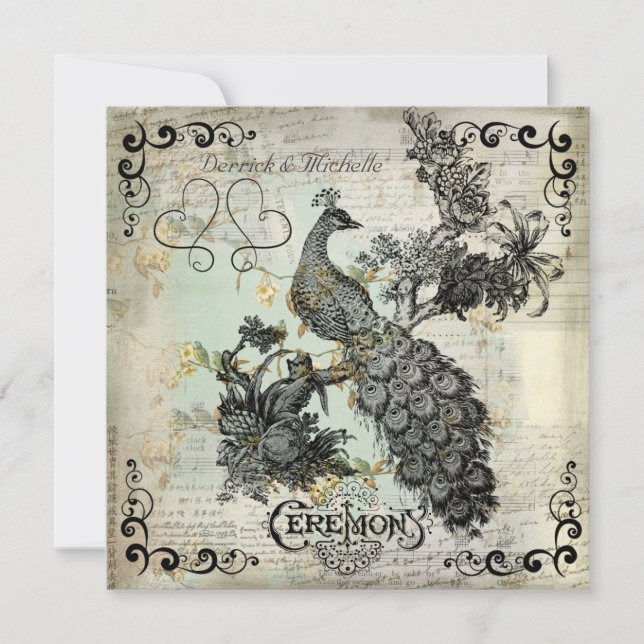 Convite De Casamento De Pavão De Blossoms Da Apple (Frente)