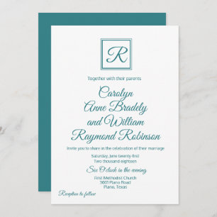Convite De Casamento De Pavock Blue Monogrammed