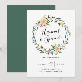 Convite De Casamento De Peach Rosa Wreath