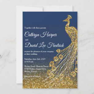 Convite de casamento de Peacock Azul e Dourado com