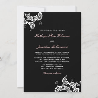 Convite de casamento de Peacock Branco Floral Vint
