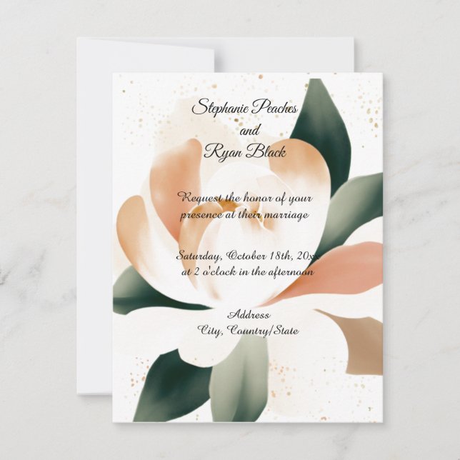 Convite de Casamento de Peônia em Aquarela Simples (Frente)