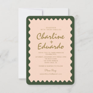 Convite De Casamento De Pêssego Verde Com Onda Ret