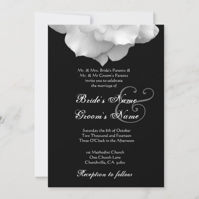 Convite de Casamento de Pétalas de Rosa BRANCA (Frente)