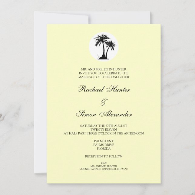 Convite de Casamento de Praia - Amarelo (Frente)