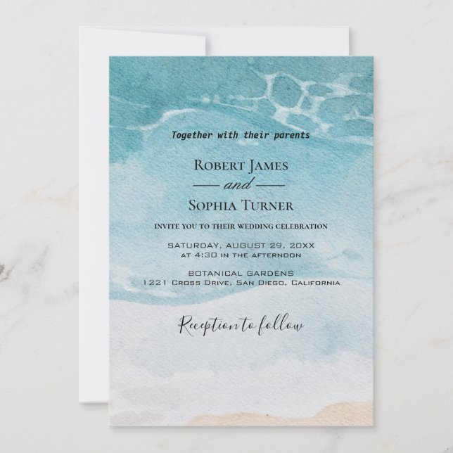 Convite de Casamento de Praia Azul de Verão (Frente)